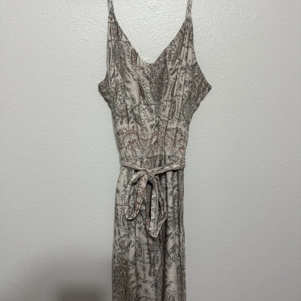 Splendid Alessandra Paisley Linen Blend Maxi Dress Leg Slit Size Large‎ Bohemian